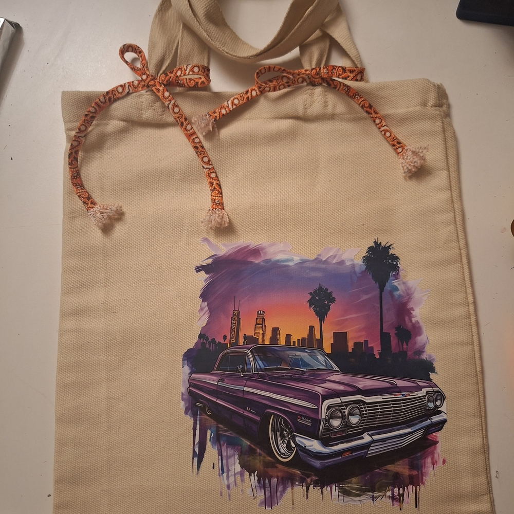 Urban Sunset Impala Canvas Tote With Brat Bow